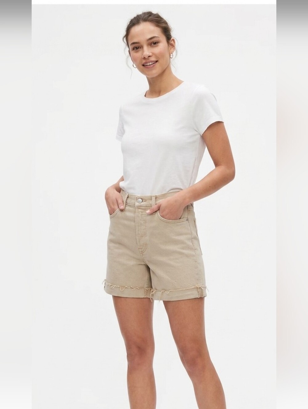 GAP Long Beige Jean Shorts High Rise Denim